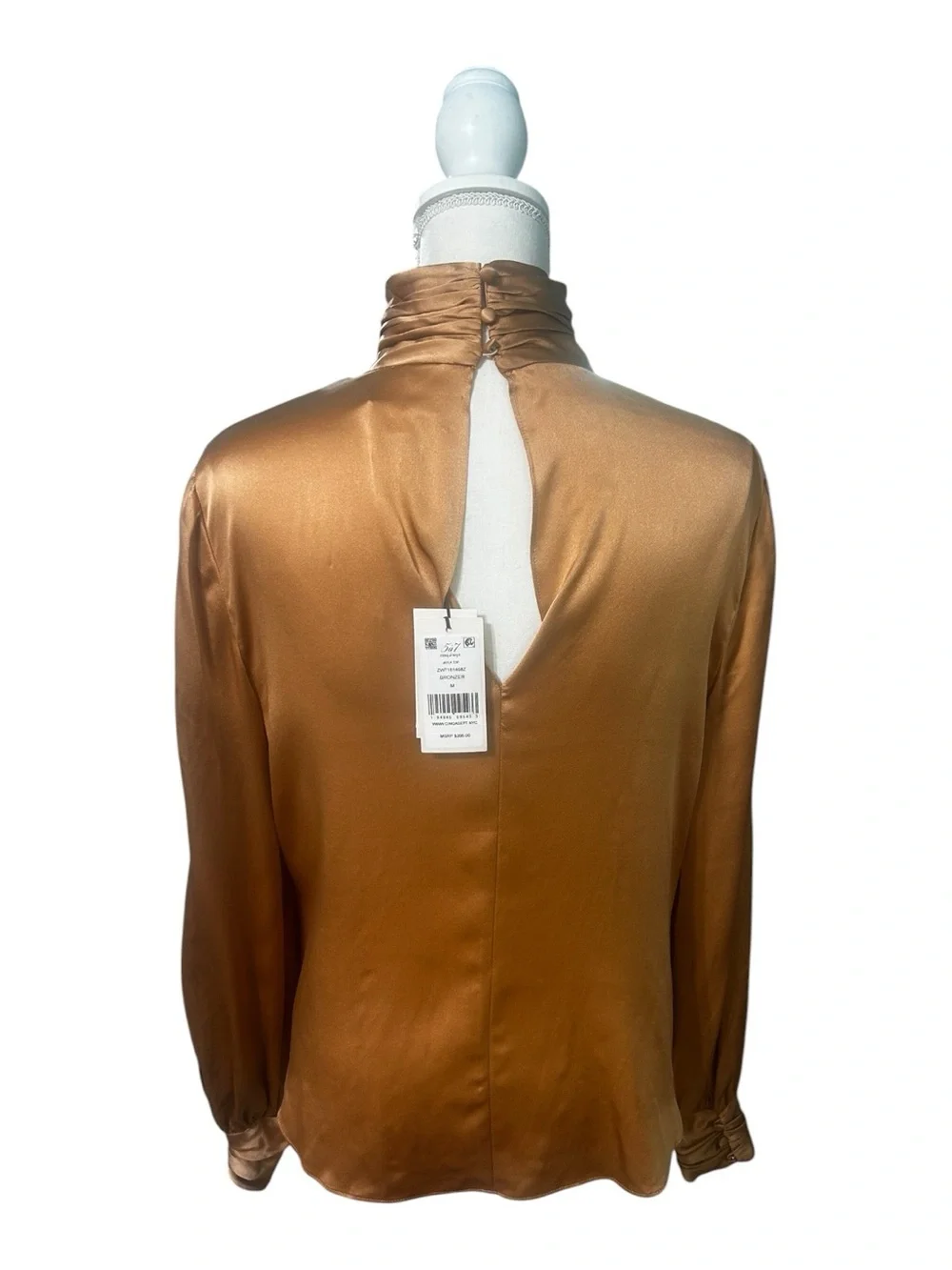 Cinq à Sept NWT Jayla Silk Satin Mock Neck Blouse Bronzer Orange Size M